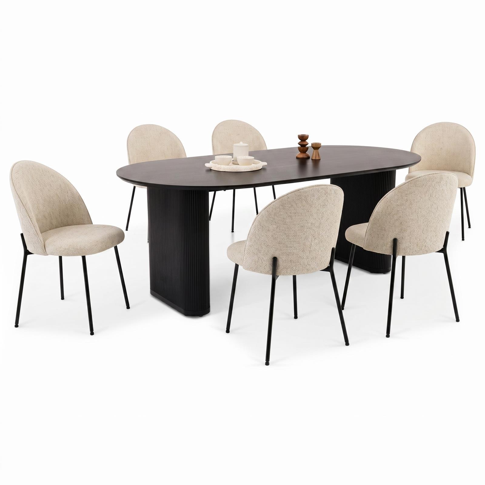 ESSGRUPPE DONOVAN CASSIE 7er Set schwarz - Schwarz, Holzwerkstoff (200/75/100cm) - IDIMEX