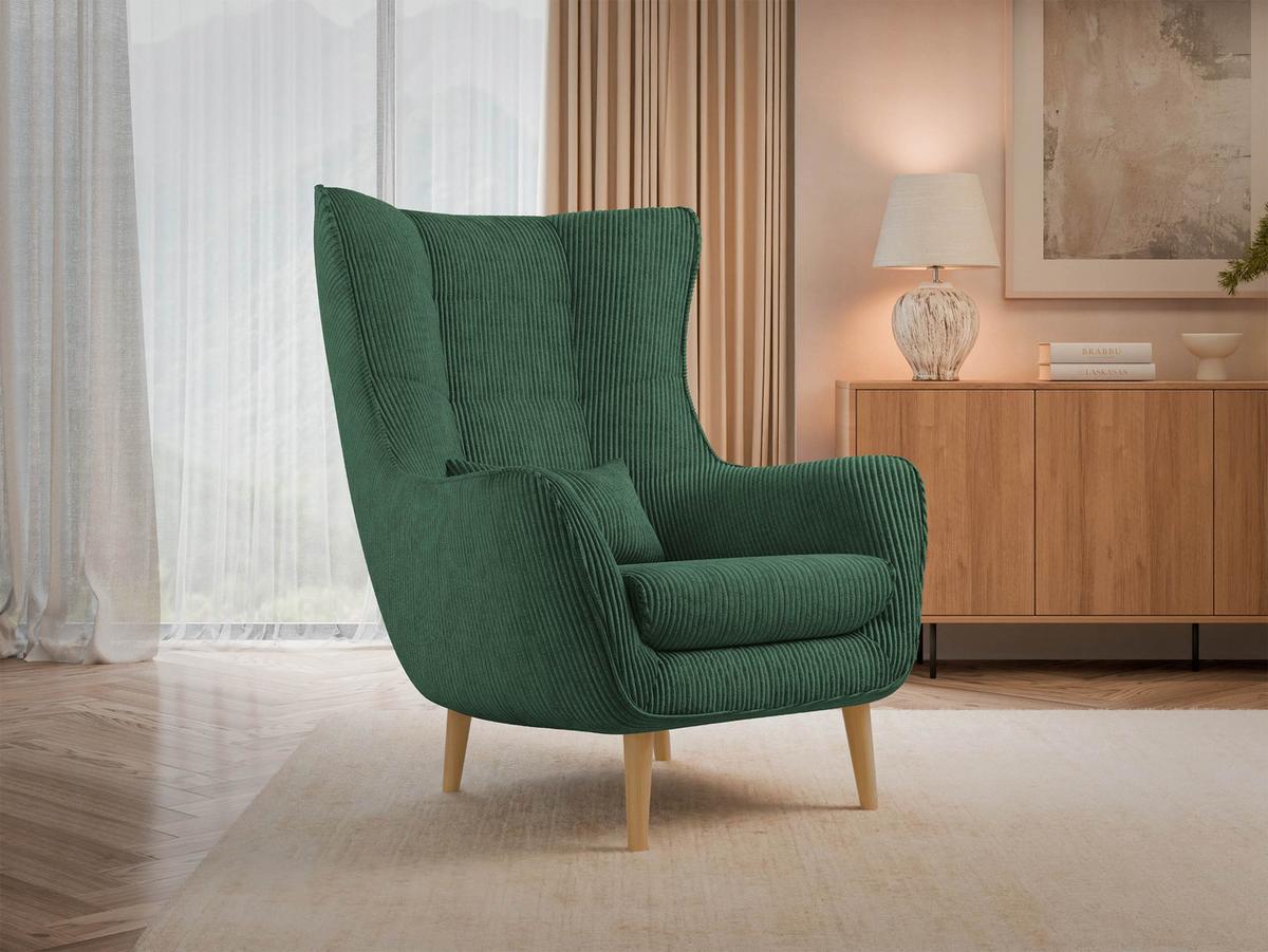 SESSEL Estjano Cord - Dunkelgrün/Beige, Holz/Textil (80/106/95cm) - MIRJAN24