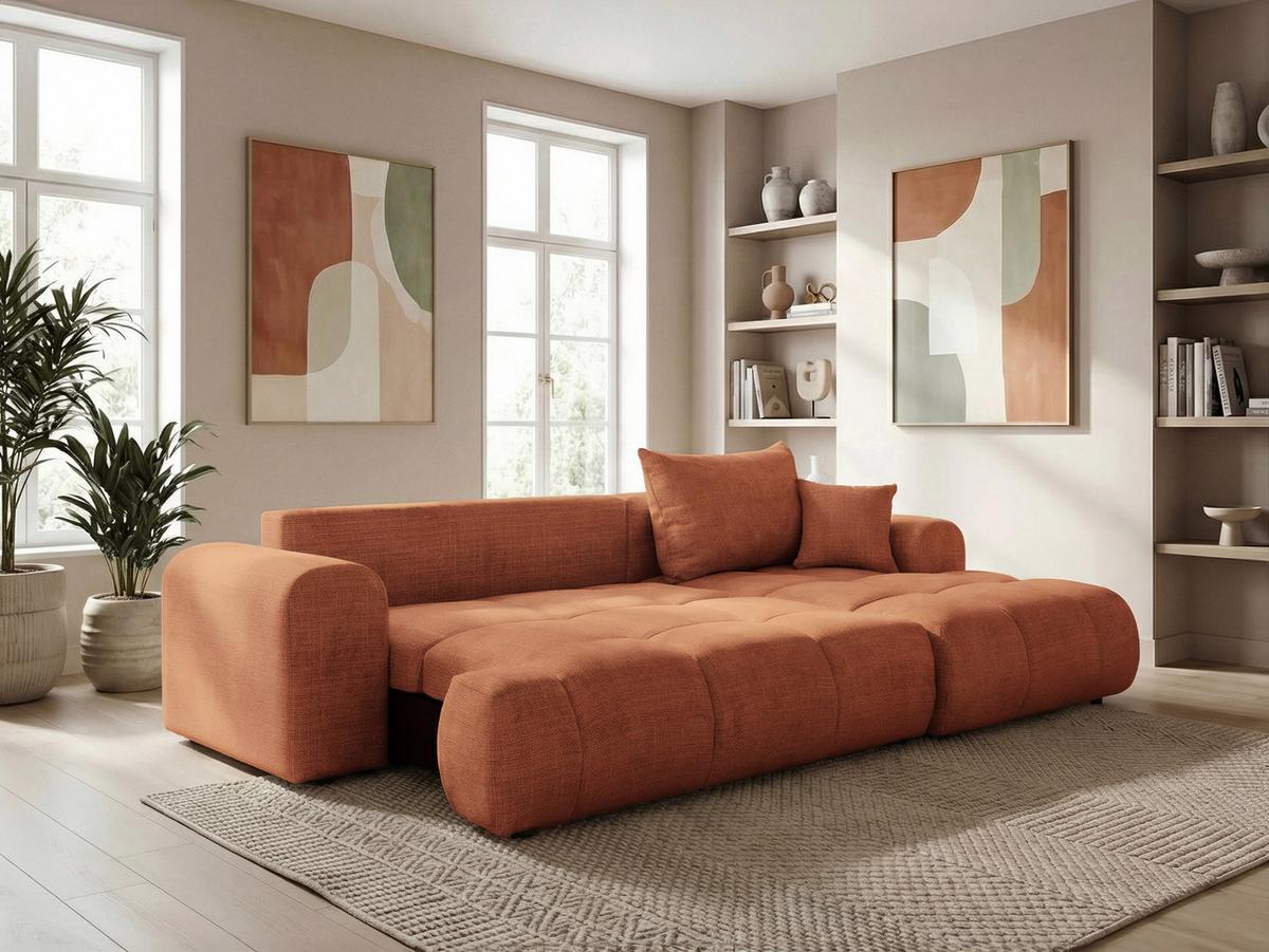 ECKSOFA MILANO Rechts mit Schlaffunktion und Bettkasten Orange - Orange, Kunststoff/Textil (265/145cm) - Idohome
