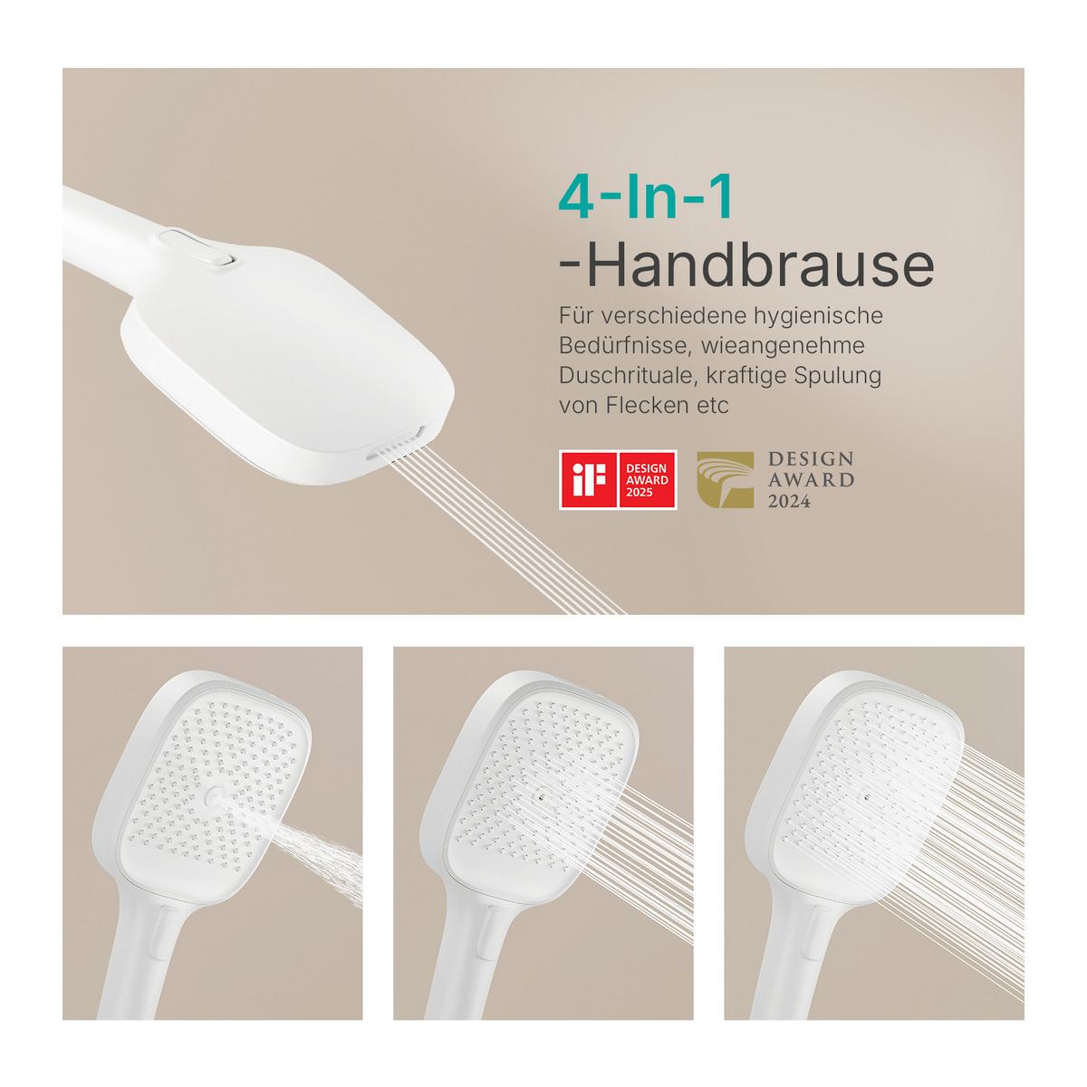 ÜBERKOPFBRAUSESET mit Thermostat Einstellbarer Durchfluss 4-Strahl Mattweiß - Weiß, Metall (40.2/105/57.3cm) - EMKE