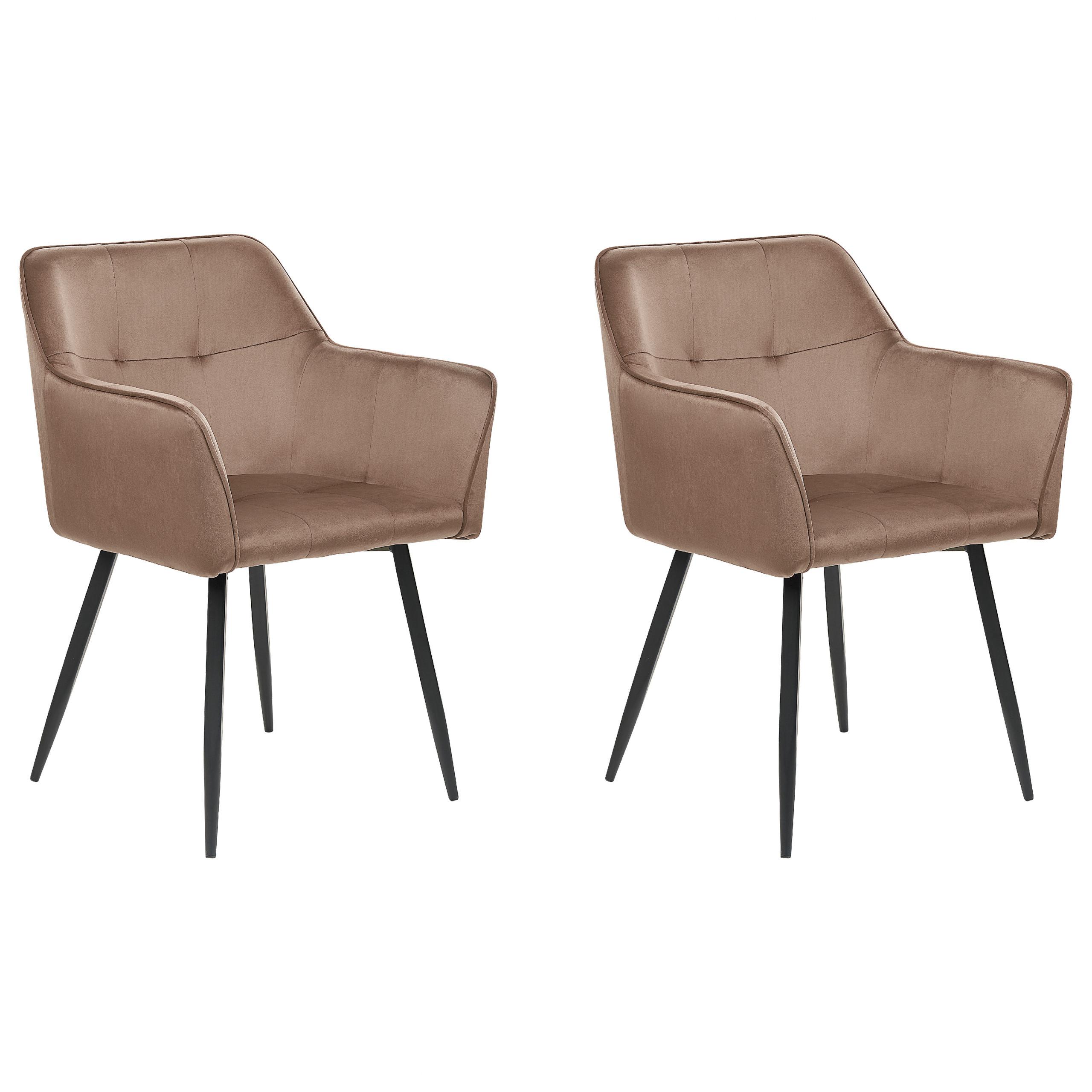 ESSZIMMERSTUHL 2er-Set Samtstoff Braun Jasmin - Braun, Textil/Metall (60/84/49cm) - Beliani