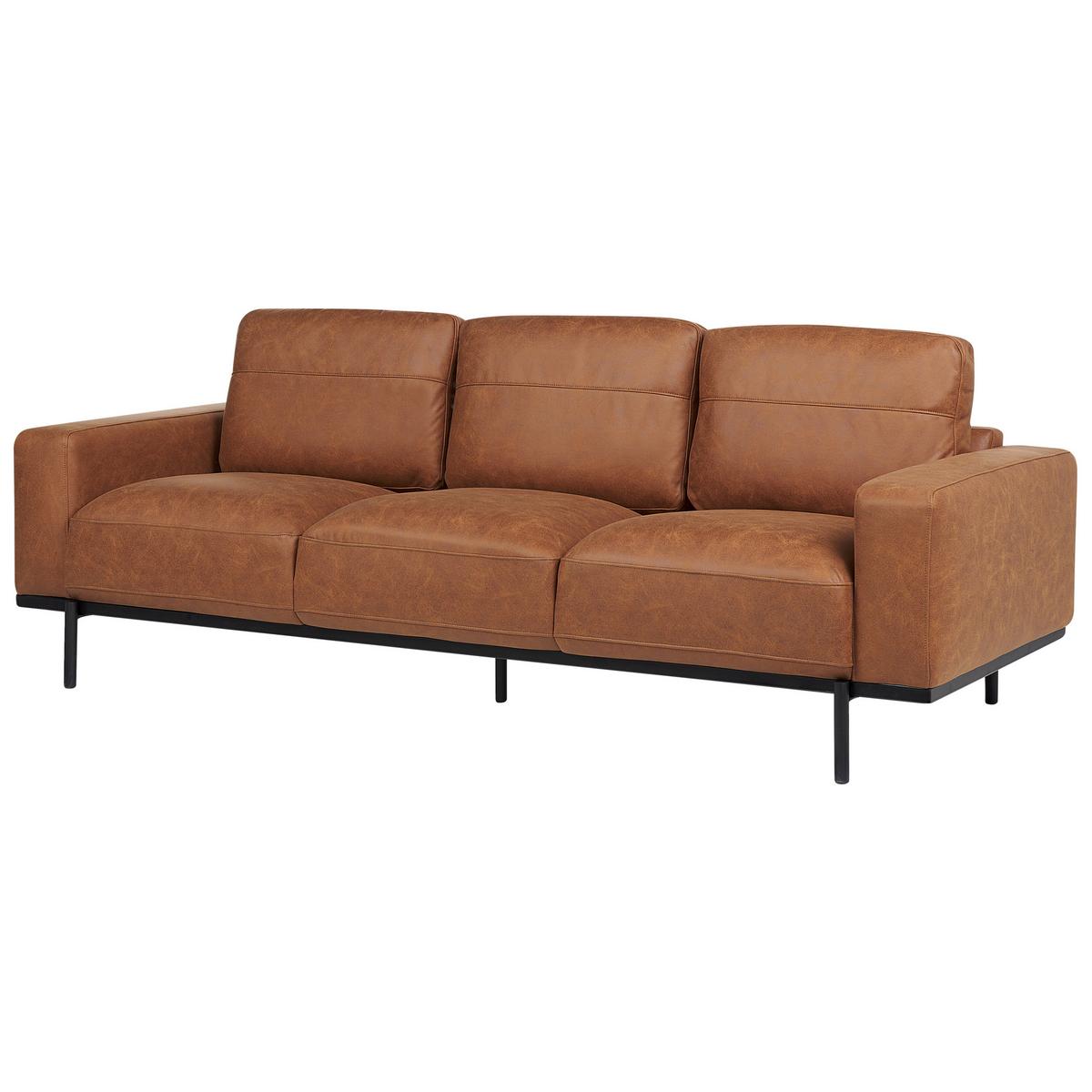 3-SITZER-SOFA Stoff braun Lederoptik Sovik - Braun, Textil (215/72/87cm) - Beliani