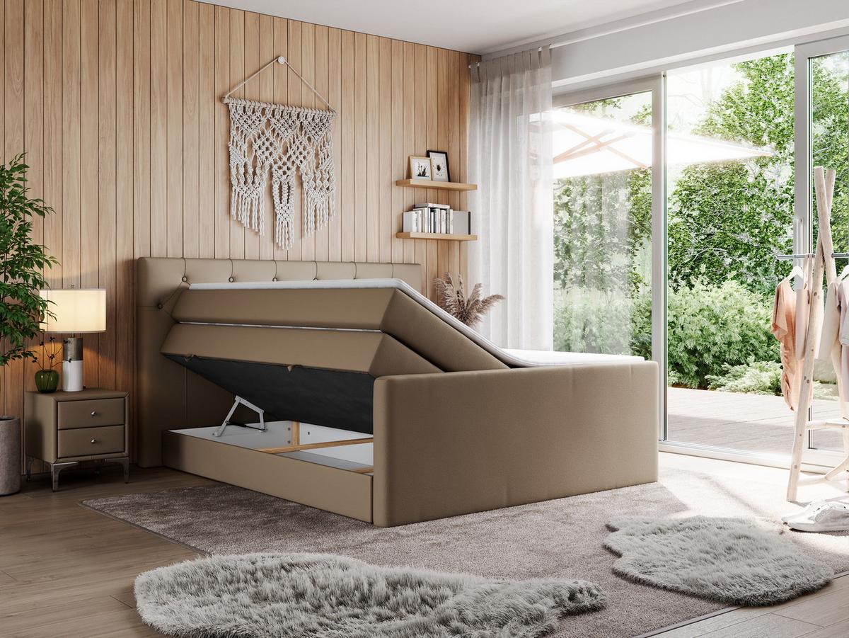 BOXSPRINGBETT KING VELEN 200/200 Braun Kunstleder - H3 - Braun, Holz/Textil (200/200cm) - MKS