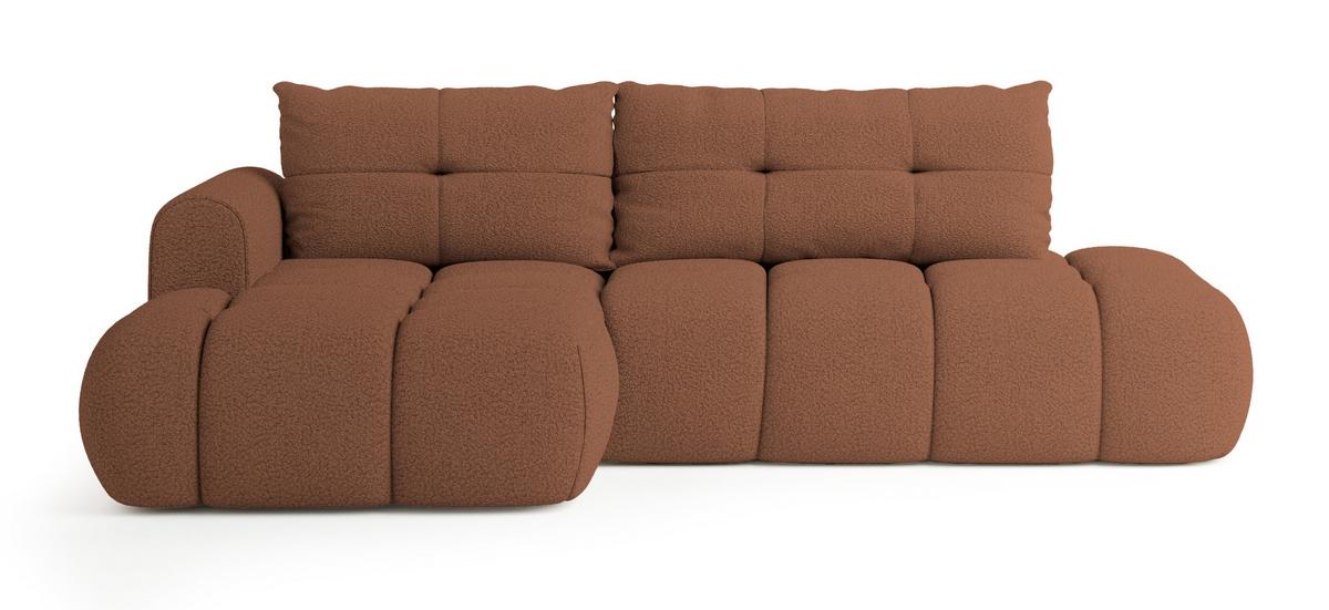 ECKSOFA FLUMA L-S Kupferfarben Boucle-Stoff mit Schlaffunktion - Kupferfarben, Holz (279/158cm) - MASSENO