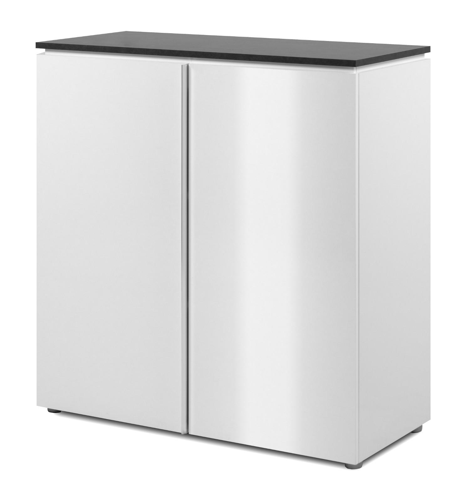 KOMMODE weiß Glanz, grau 89 x 92 cm, Sideboard 2-türig - Chromfarben/Silberfarben, Holzwerkstoff/Kunststoff (88.5/92/40cm) - Furn.Design