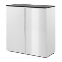 KOMMODE weiß Glanz, grau 89 x 92 cm, Sideboard 2-türig - Chromfarben/Silberfarben, Holzwerkstoff/Kunststoff (88.5/92/40cm) - Furn.Design