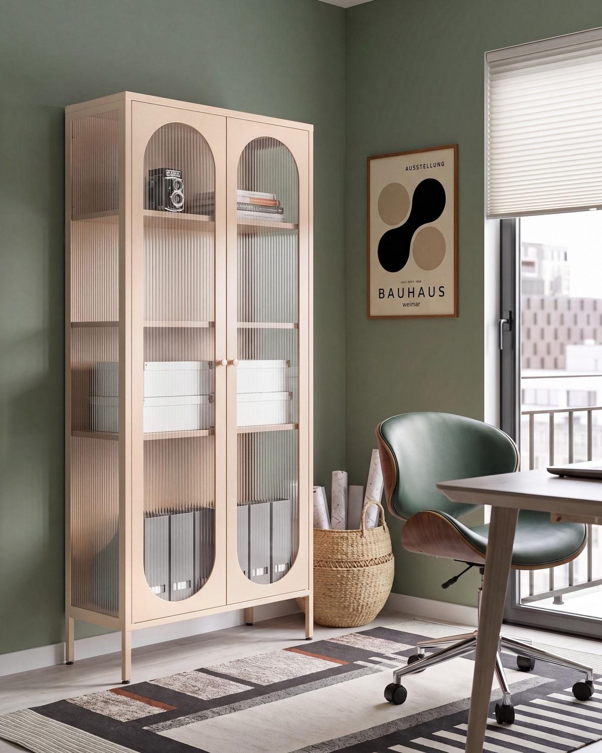 VITRINE mit Glastüren Metall 80 cm Beige Foxton - Beige, Metall (80/181/35cm) - Beliani