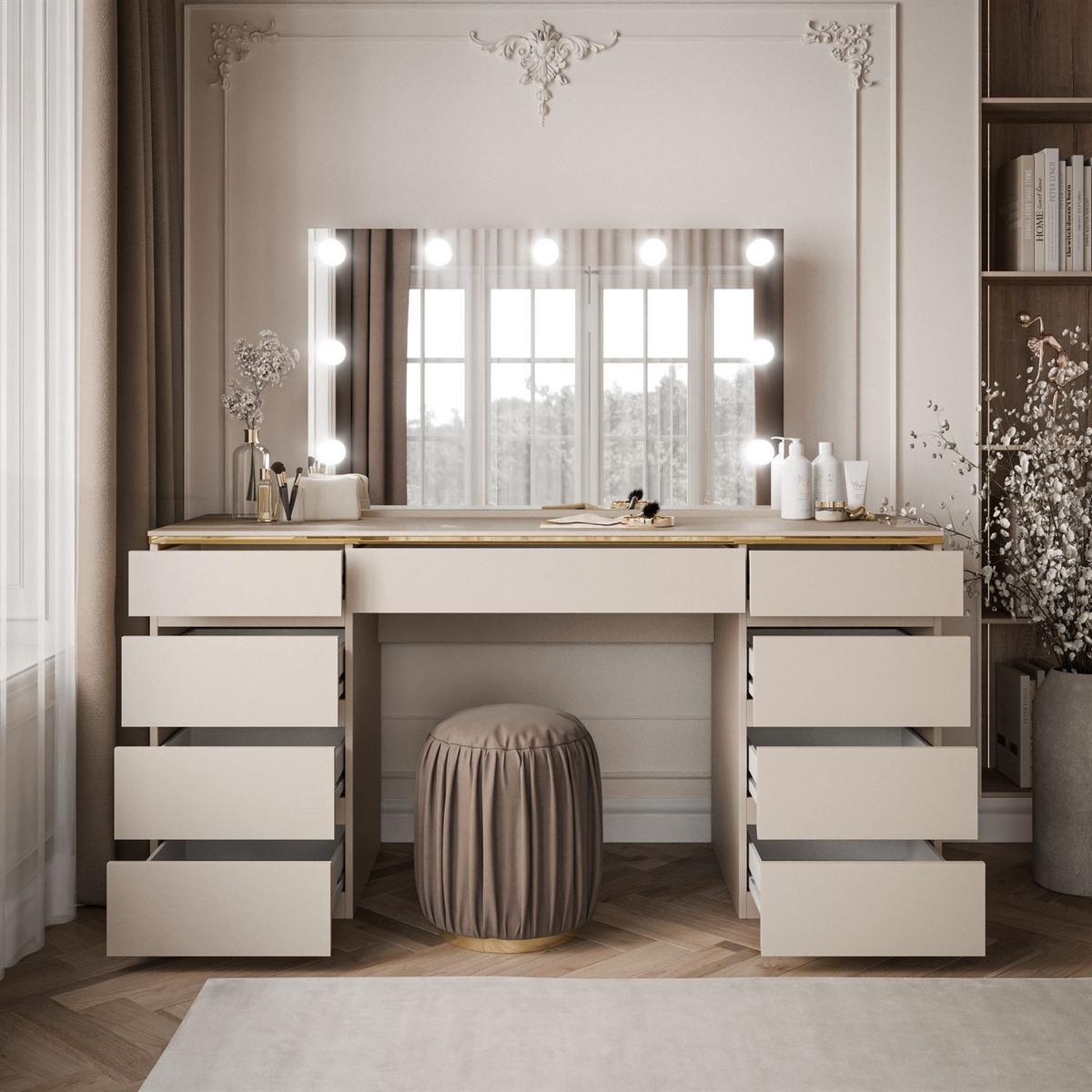 SCHMINKTISCH AURORA DOUBLE KASCHMIR mit Schubladen - Kaschmir, Holzwerkstoff (156.8/79.2/55cm) - Lookway