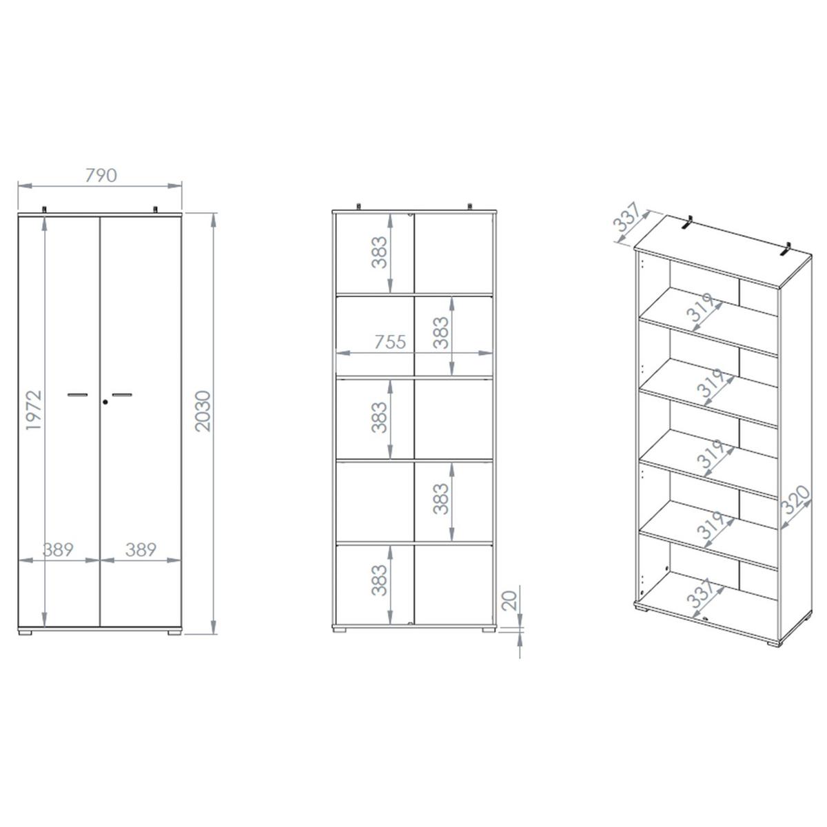 KLEIDERSCHRANK Odelis 2-türig 79 cm - Beige/Schwarz, Holzwerkstoff/Kunststoff (79/203/33.7cm) - Selsey