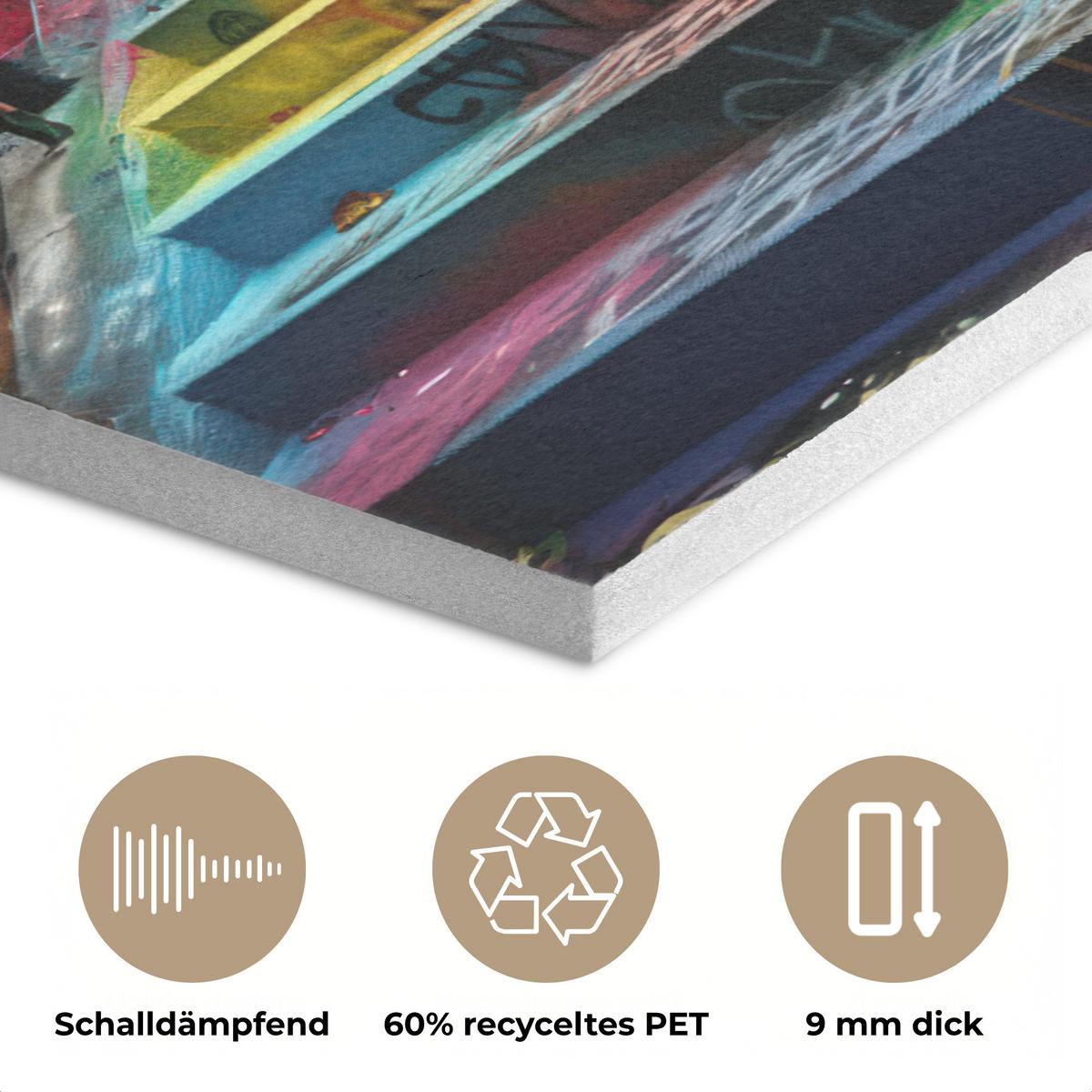 AKUSTIKBILD Treppe - Graffiti - Farben - Kunst Wanddeko 70x50 cm - Multicolor, Kunststoff (70/50/0.9cm) - MuchoWow