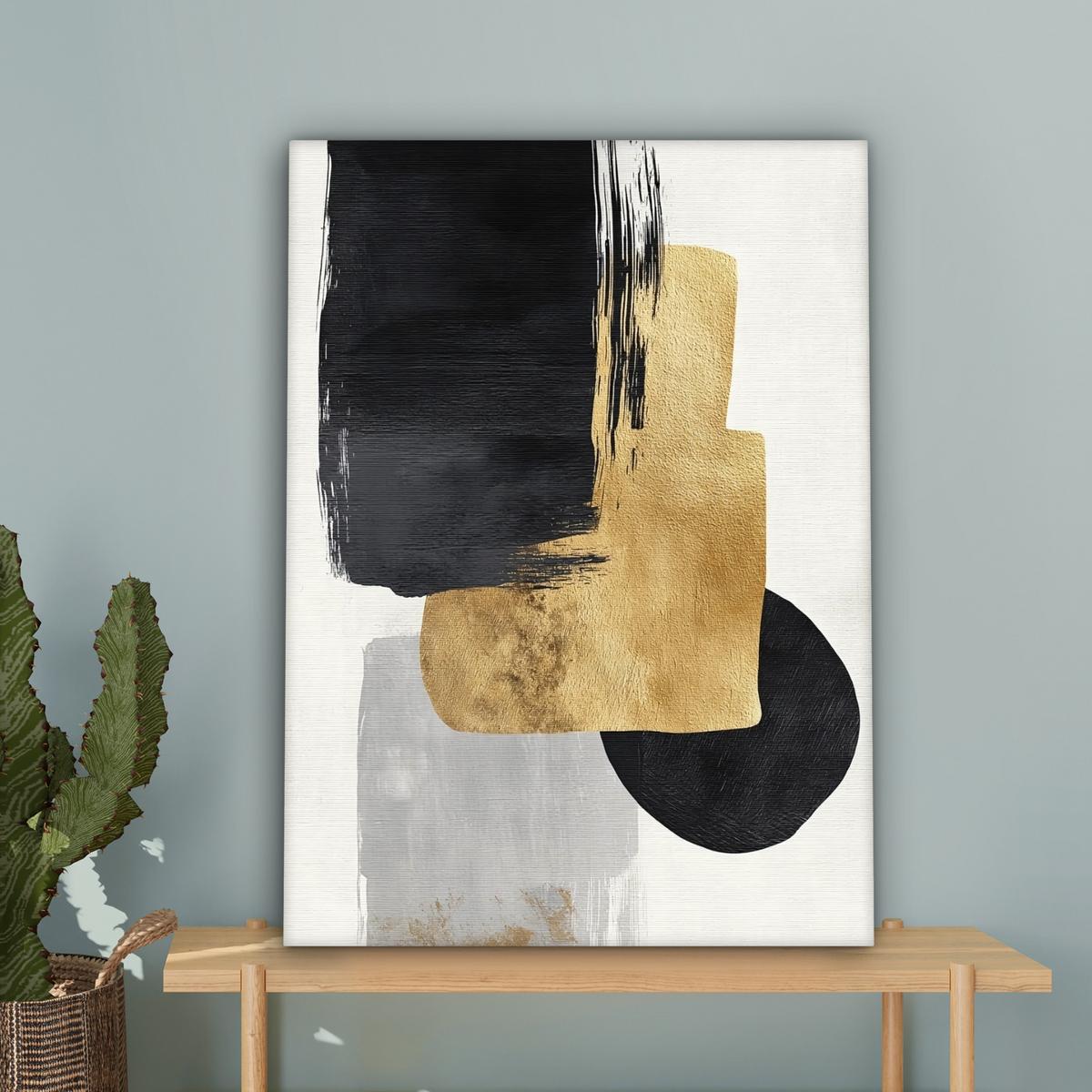 LEINWANDBILD Gold - Rechtecke - Kreise - Abstrakt Wandbild Wohnzimmer 60x80 cm - Weiß, Textil (60/80cm) - MuchoWow