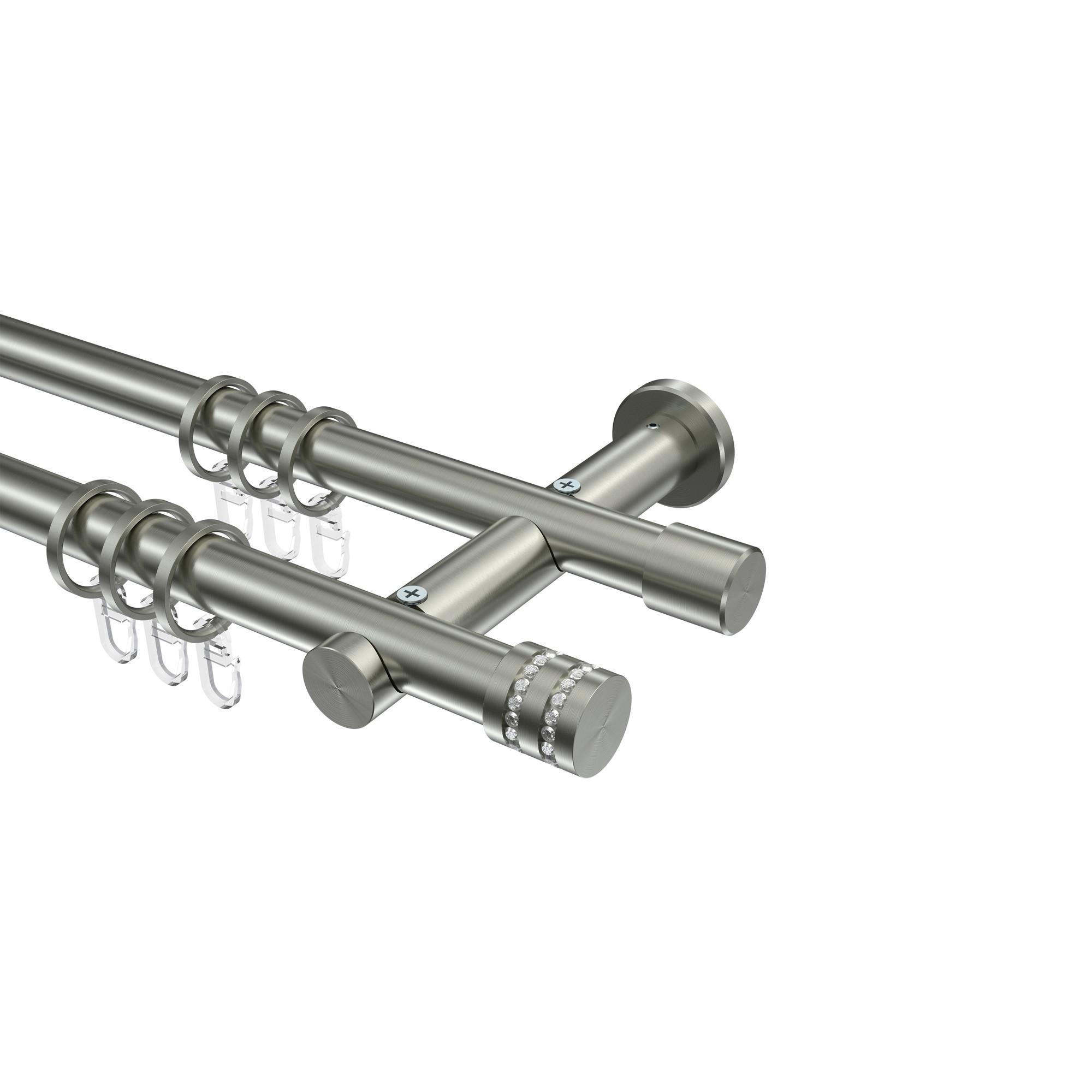 GARDINENSTANGE Platon Estana 240 cm (geteilt in 2 x 120 cm), 2-läufig, 20 mm Ø Edelstahl-Optik - Edelstahlfarben, Metall (240cm) - INTERDECO