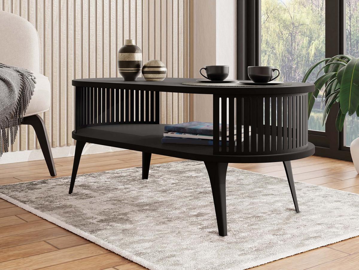 COUCHTISCH Roenni Oval - Schwarz, Holzwerkstoff/Metall (100/50/44cm) - MIRJAN24