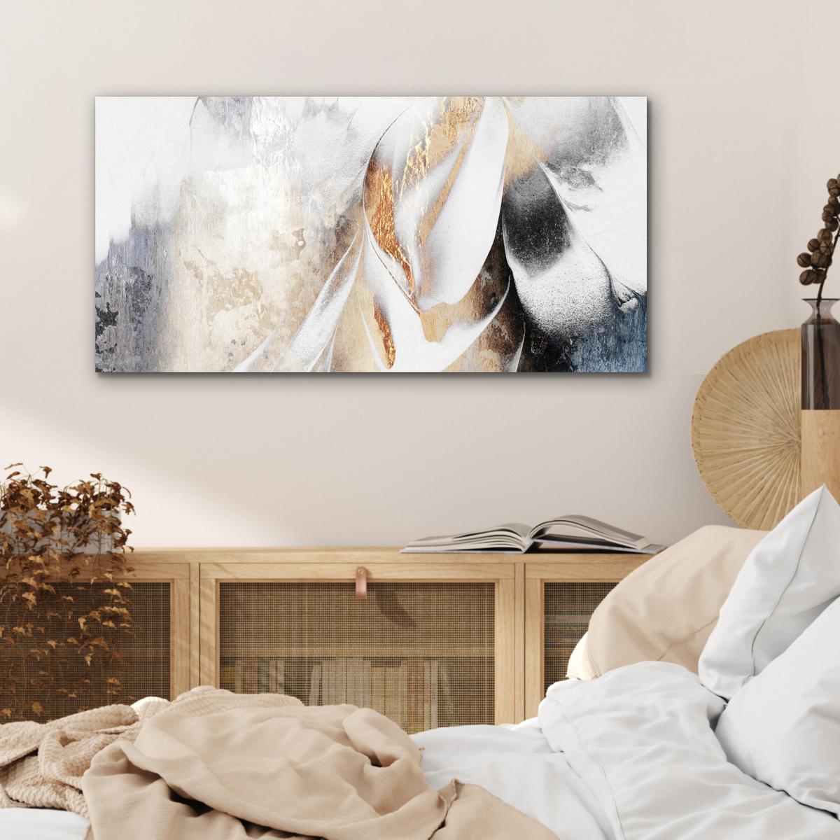 METALLBILD Luxus - Abstrakt - Gold - Weiß 80x40 cm - Goldfarben, Metall (80/40cm) - MuchoWow