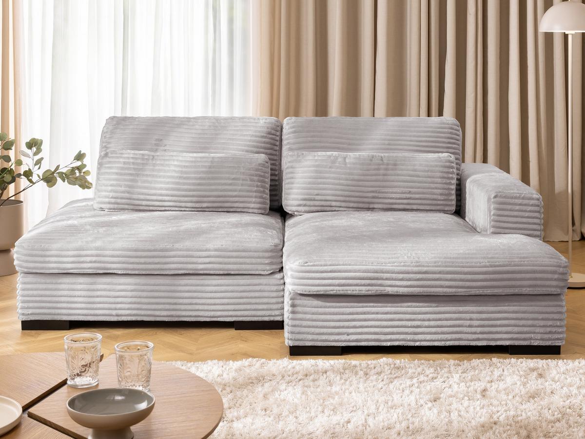 ECKSOFA Wolke mit tiefer Sitzfläche, Schlaffunktion und praktischem Bettkasten aus weichem Hellgrau Cordstoff - Hellgrau/Schwarz, Holz/Kunststoff (225/162cm) - S-Style