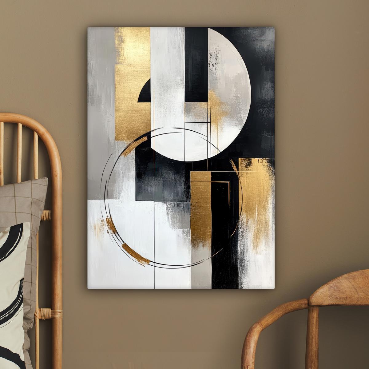 LEINWANDBILD Abstrakt - Gold - Silber - Formen - Ästhetik Wandbild Wohnzimmer 60x80 cm - Multicolor, Textil (60/80cm) - MuchoWow