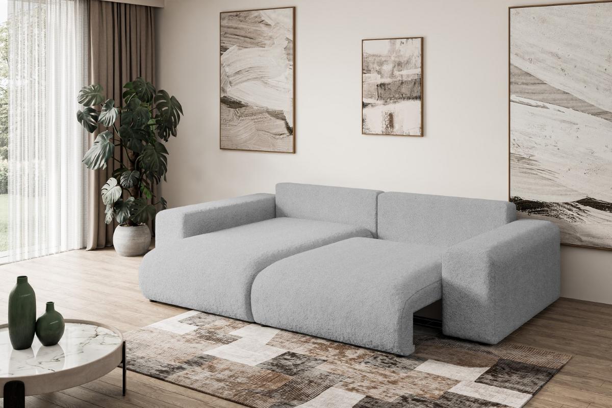 ECKSOFA Ottomane links ESKAR-L 266x176x72 Hellgrau Bouclé - Hellgrau/Schwarz, Holzwerkstoff/Kunststoff (266/176cm) - ALTDECOR