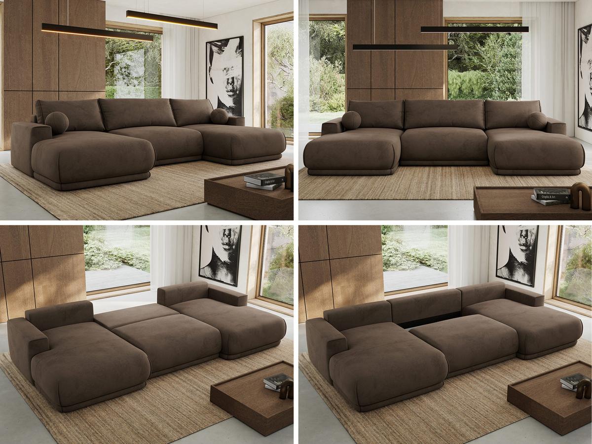 WOHNLANDSCHAFT RINA U Braun Velvet - Schwarz/Braun, Kunststoff/Textil (360/85/170cm) - MKS