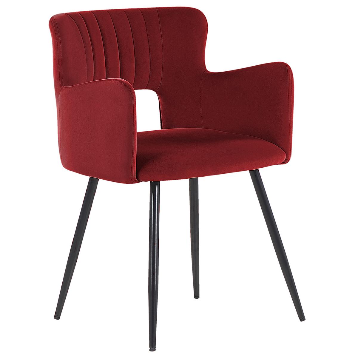 ESSZIMMERSTUHL 2er-Set Samtstoff Rot Sanilac - Rot, Textil/Metall (52/75/44cm) - Beliani