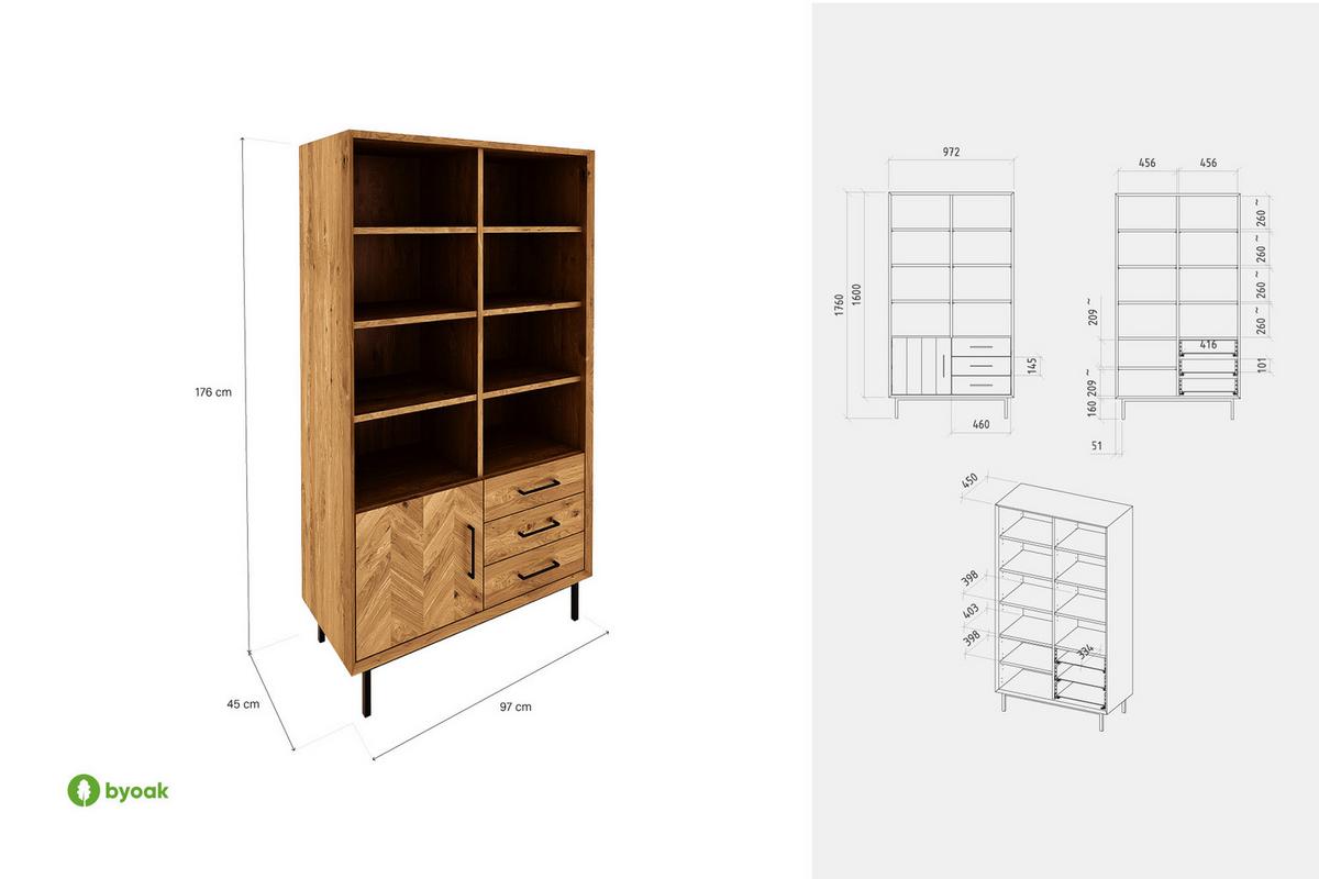 BÜCHERREGAL LEON 97x45 Kernbuche - Kernbuche, Holz (97/176/45cm) - byoak