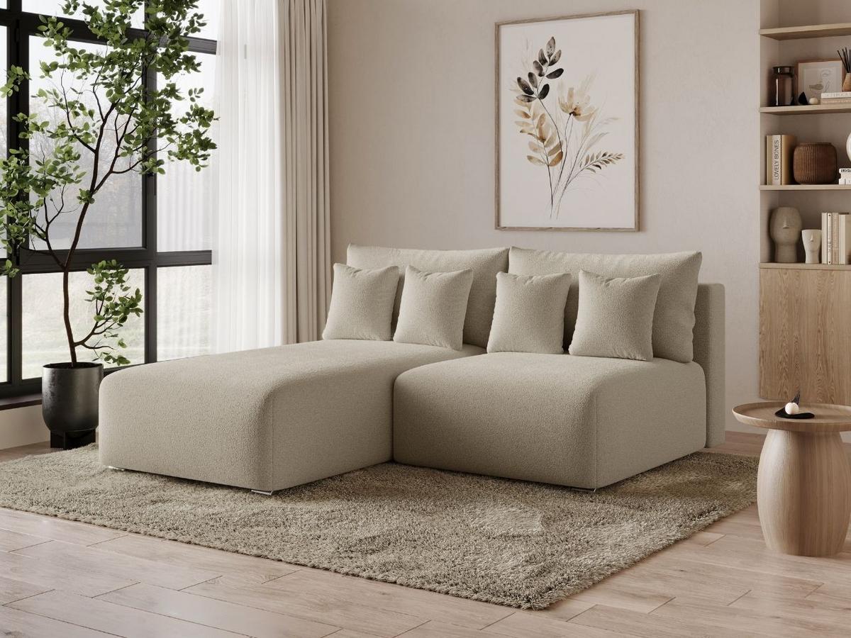 ECKSOFA Ronni Bouclé-Stoff Beige Links - Beige, Holz/Textil (206/190cm) - Graingold