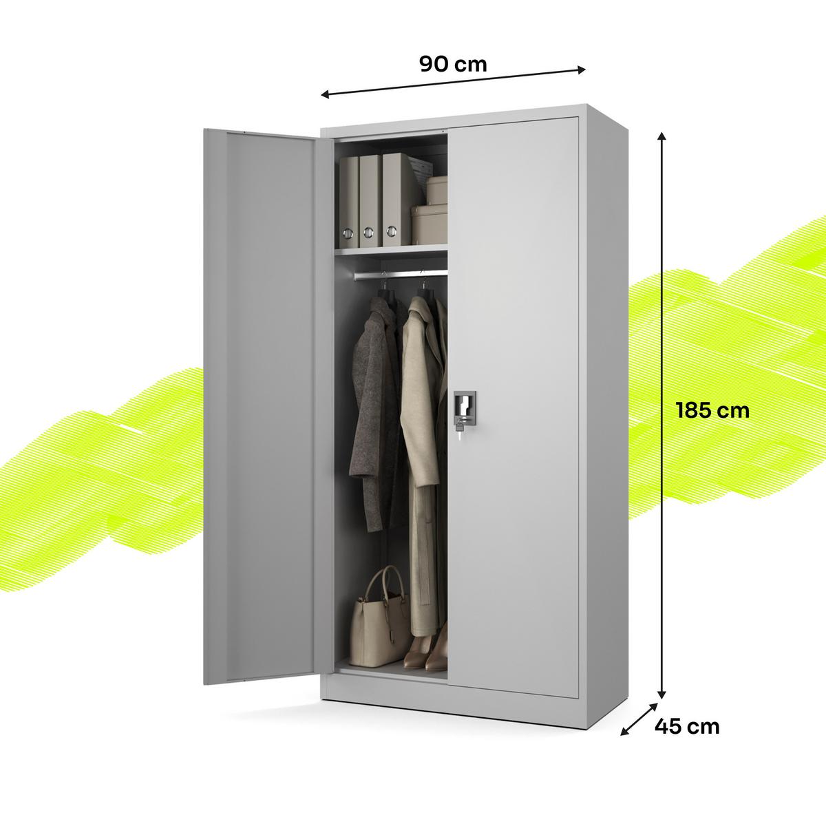 SOZIALRAUMSCHRANK aus Stahl Metallschrank für Büro Stahlschrank für Dokumente Akten Hellgrau 90x45x185cm - Hellgrau, Metall (90/185/45cm) - Muralo