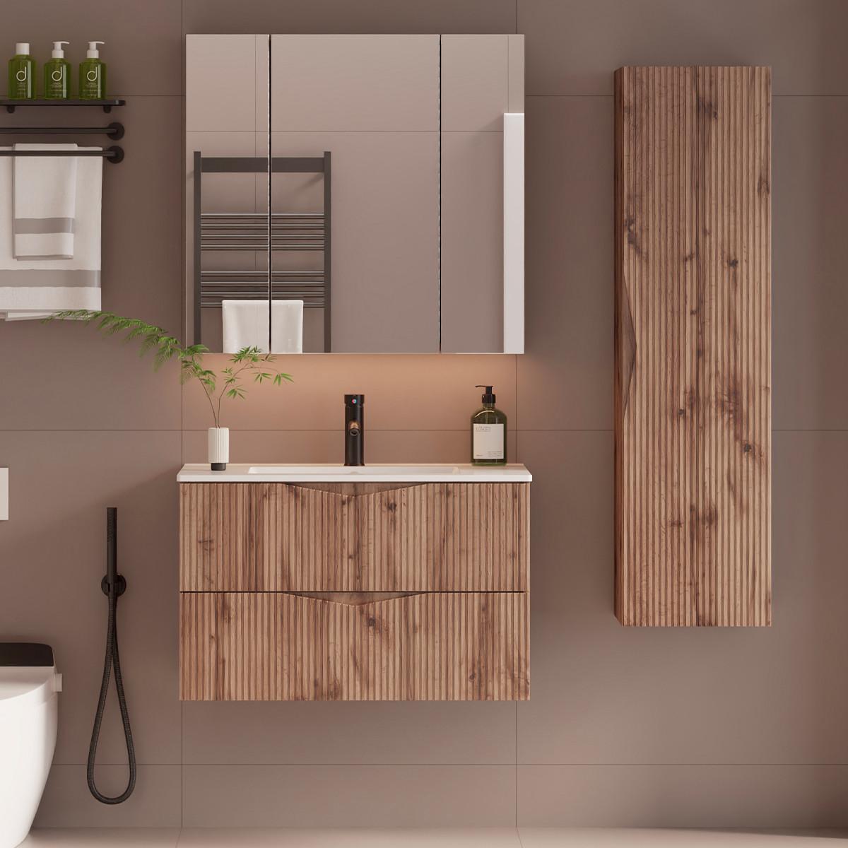 BADMÖBEL 80cm Tao 2er-Set Holz - Braun, Holzwerkstoff (80/50/45.8cm) - Petits-meubles