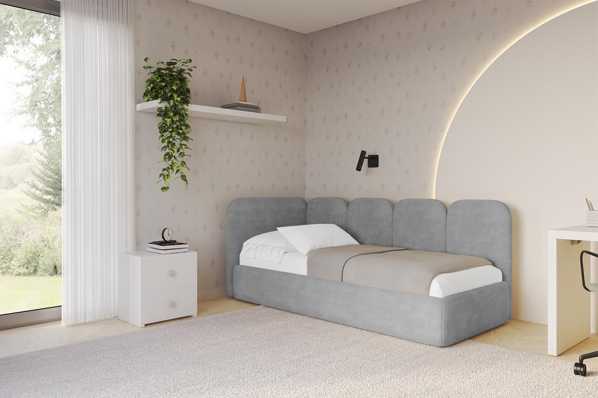 EINZELLBETT Jugendbett mit Bettkasten, Rechts - VELY 80x200 Grau - Silberfarben, Holzwerkstoff/Textil (80/200cm) - ALTDECOR