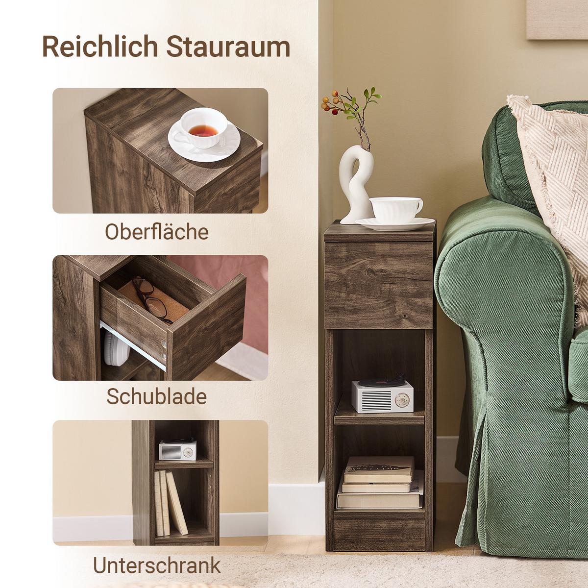 NACHTTISCH schmal, 20x35x60 cm, Braun - Braun, Holzwerkstoff (20/60/35cm) - SoBuy