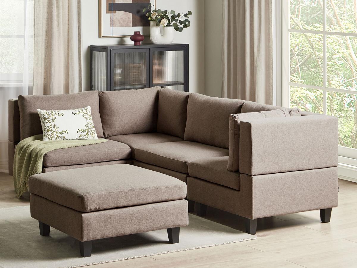 ECKSOFA Modul 4-Sitzer rechtsseitig Braun Stoff mit Ottomane Unstad - Schwarz/Braun, Textil (228/152cm) - Beliani