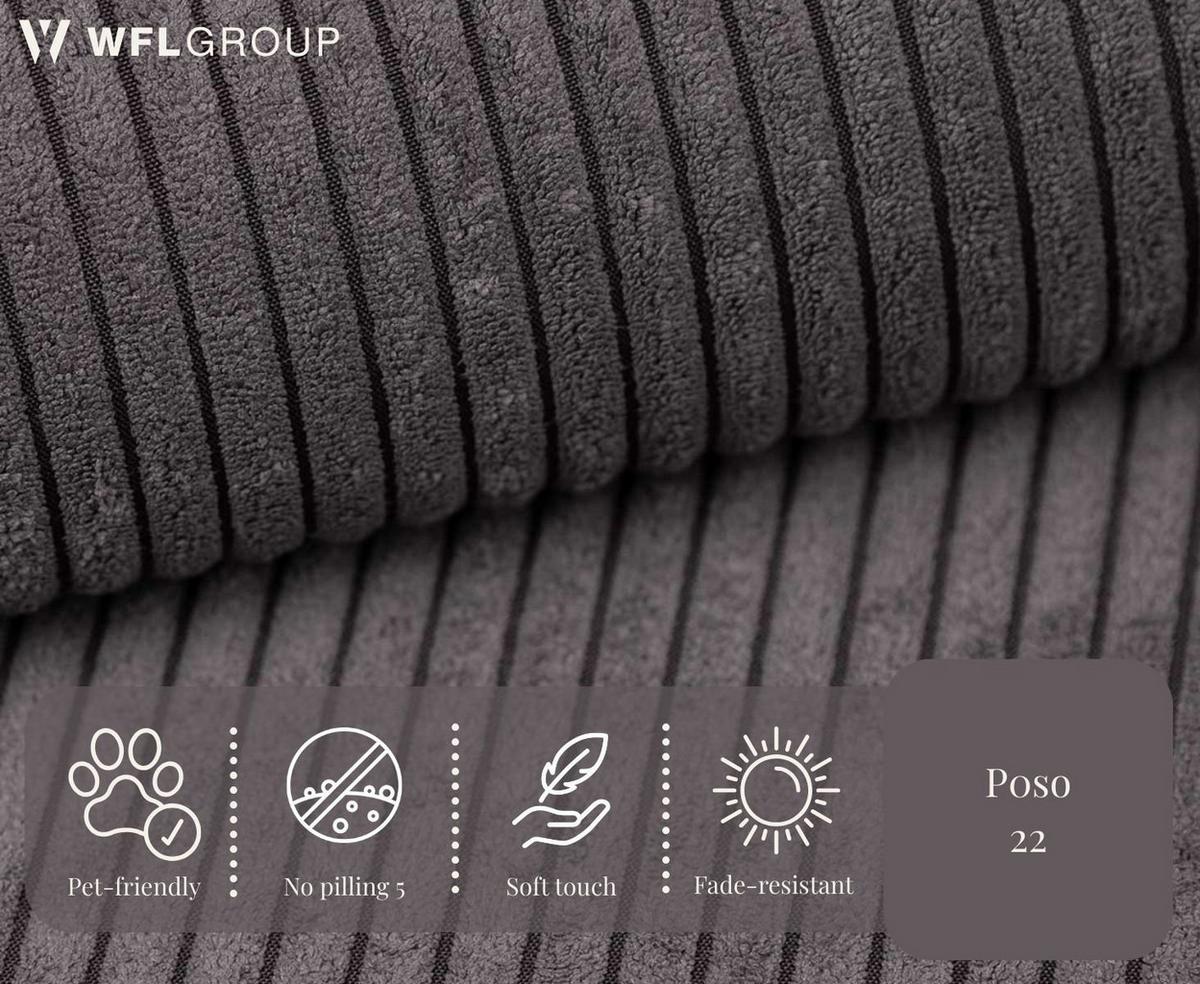 ECKSOFA Cora mit Schlaffunktion & Stauraum, Universell Rechts/Links, Grau Cord Chenille 250/82/160 cm - Schwarz/Grau, Kunststoff/Textil (250/160cm) - WFL GROUP
