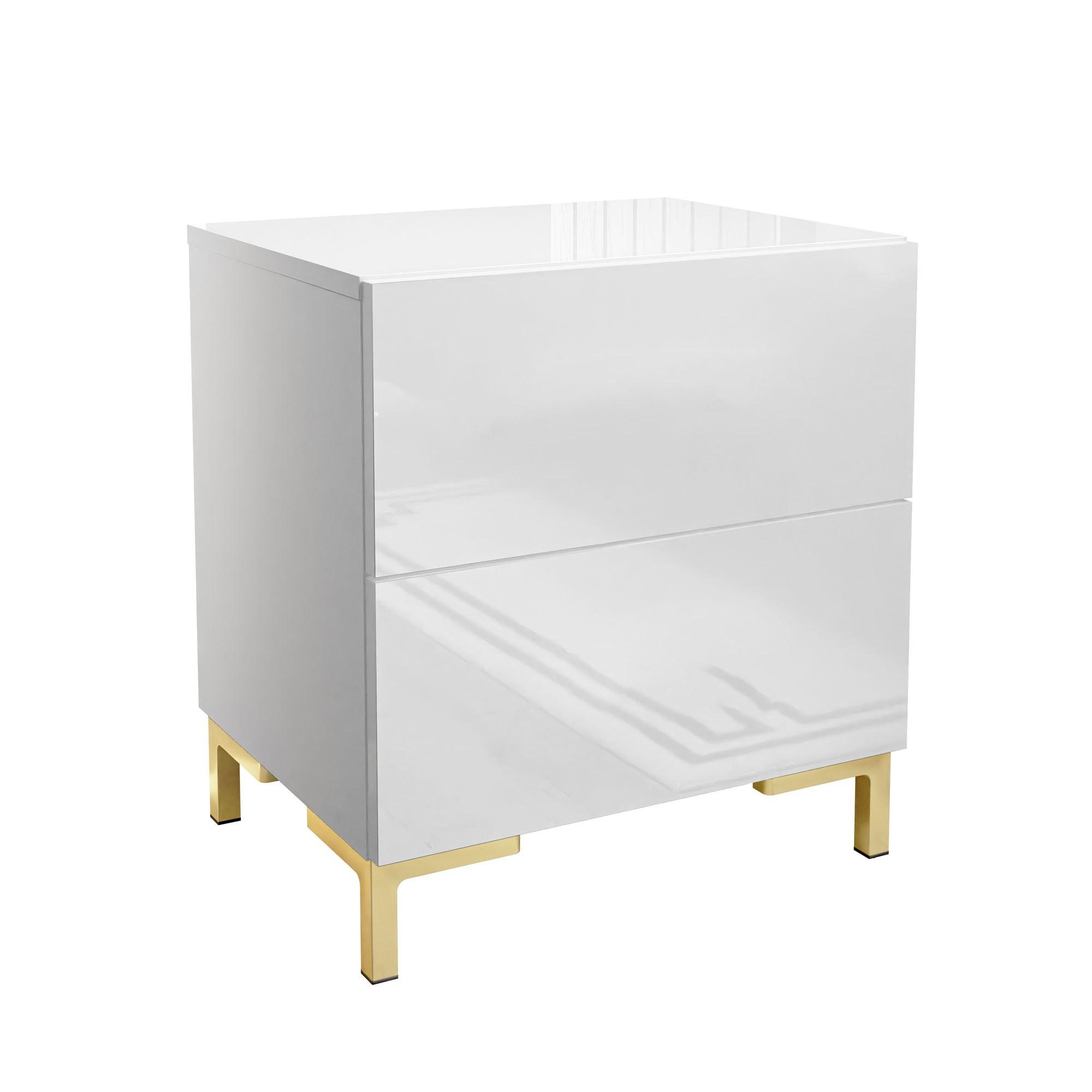 NACHTTISCH LINA LUX mit Beinen, Hochglanzplatte – Beinfarbe: Gold - Goldfarben/Weiß, Holzwerkstoff (45/50/38.5cm) - Lookway