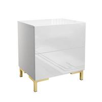 NACHTTISCH LINA LUX mit Beinen, Hochglanzplatte – Beinfarbe: Gold - Goldfarben/Weiß, Holzwerkstoff (45/50/38.5cm) - Lookway
