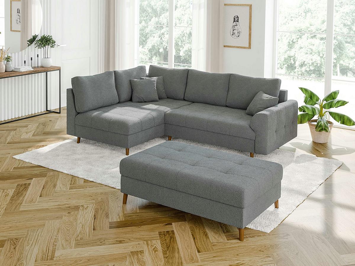 HOCKER Henrik Grau Boucle - Braun/Grau, Holz/Textil (118/40/73cm) - S-Style Möbel