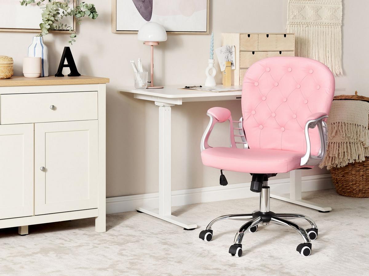BÜROSTUHL Kunstleder Rosa Princess - Pink, Textil/Metall (60/98/60cm) - Beliani