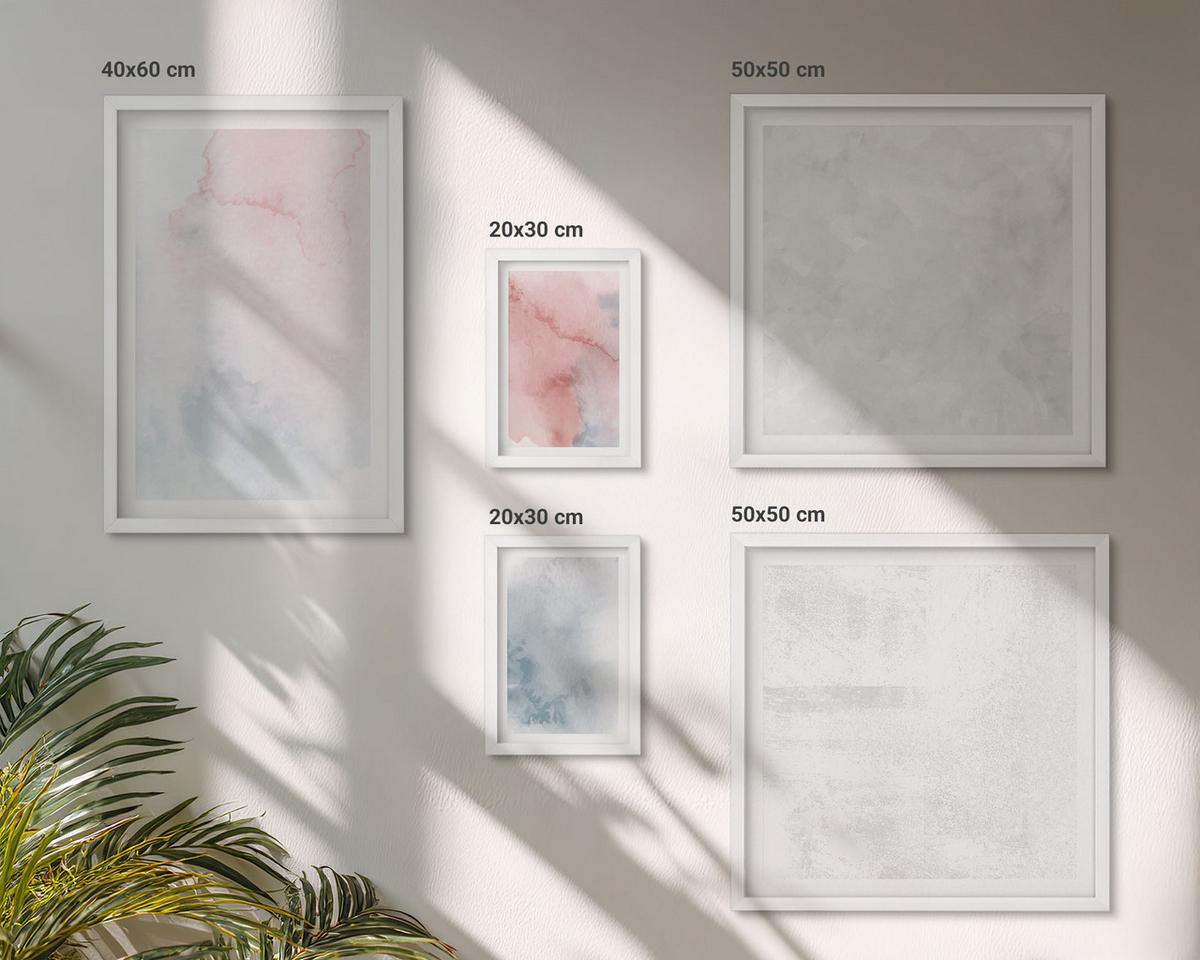 BILDER SET 5er Set - 50x50 cm & 20x30 cm & 40x60 cm Weißer Rahmen - Pastellfarbene Aquarelltexturen - Weiß, Kunststoff (40/60cm) - TULUP
