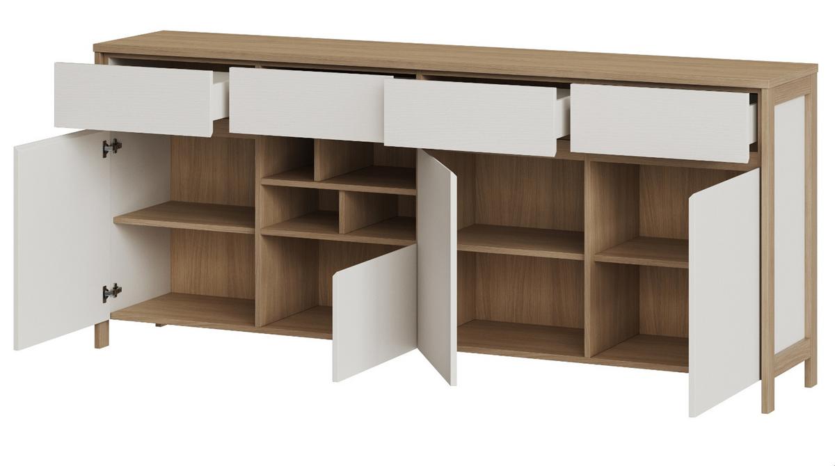 SIDEBOARD weiß und Eiche, Kommode skandinavisch 193 x 85 cm mit Soft-Close-Funktion - Eichefarben/Weiß, Holzwerkstoff/Metall (193/85/39cm) - Furn.Design