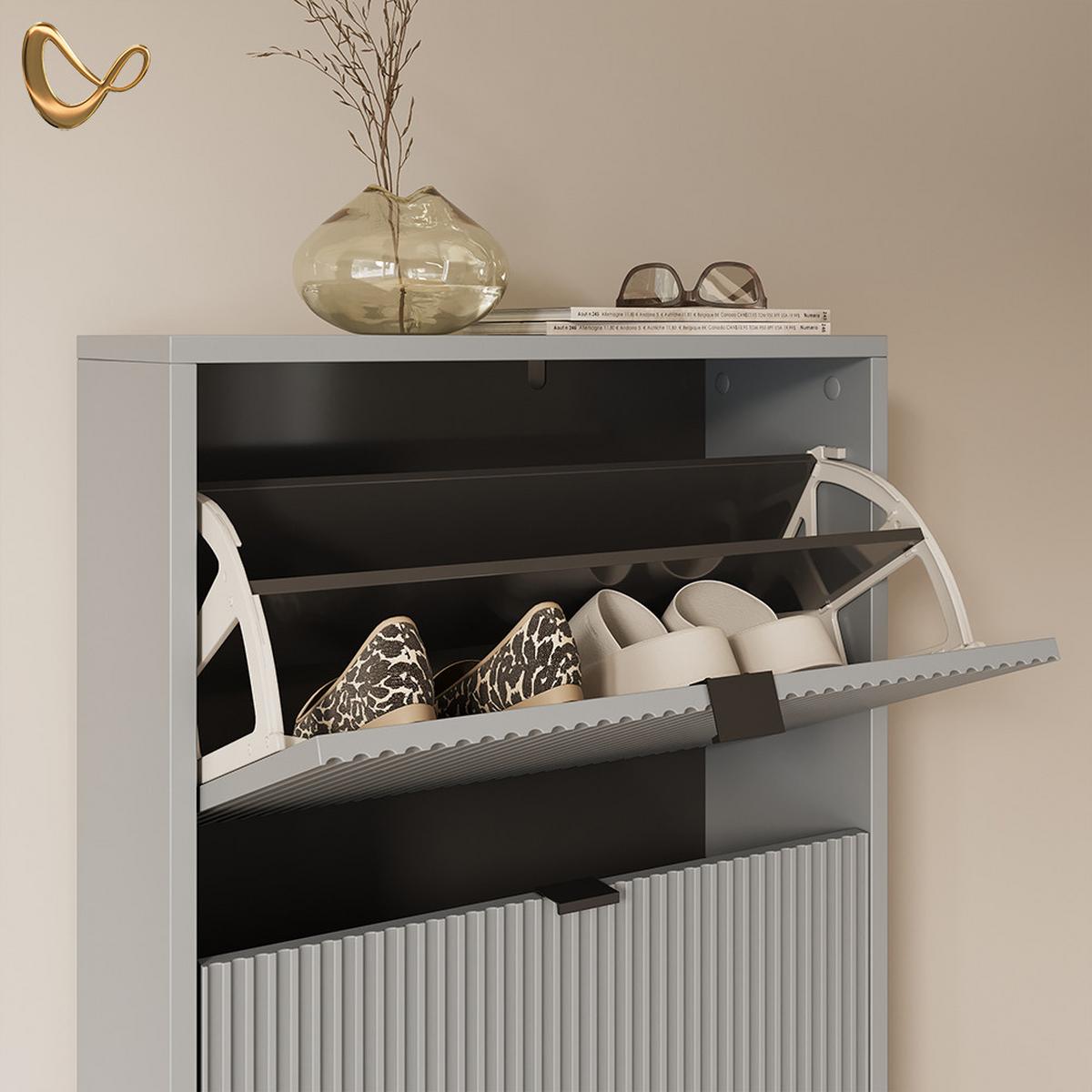 SCHUHKIPPER Aterno Grau 60 x 130 cm mit 3 Klappschubladen - Grau, Holzwerkstoff (60/130/24cm) - Livinity®