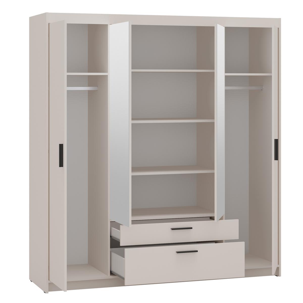 DREHTÜRENSCHRANK Elena mit 4 Türen, 2 Schubladen und Spiegel, 176 cm, Sandbeige - Sandfarben, Holzwerkstoff (176/190/53cm) - Beautysofa