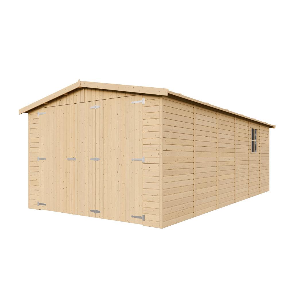 HOLZGARAGE Abstellraum mit Fenstern- H222x616x324 cm /18 m2 - M102 - Naturfarben, Holz (303/183/591cm) - Timbela