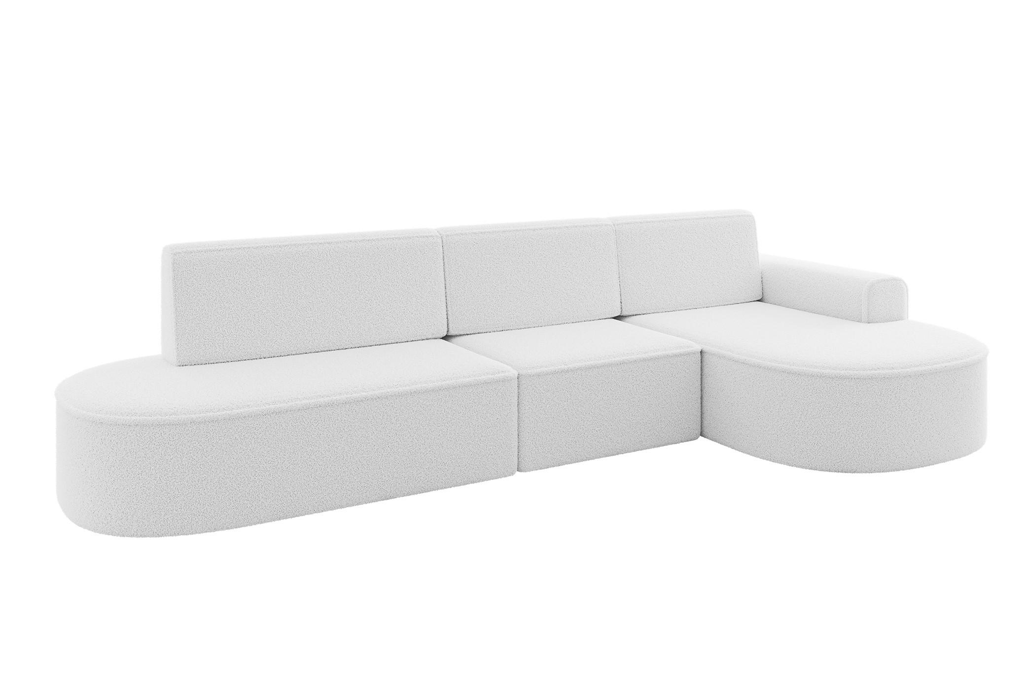 ECKSOFA mit Schlaffunktion Ottomane RECHTS MARI L2-S 368X167X85 Weiß Bouclé - Schwarz/Weiß, Holzwerkstoff/Kunststoff (167/368cm) - ALTDECOR