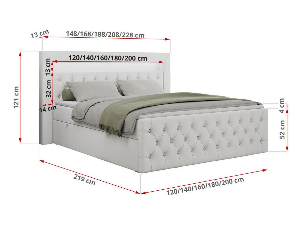 BOXBETT GOLD-9 LED 200/200 Weiß Kunstleder - H4 - Weiß, Holz/Textil (200/200cm) - MKS