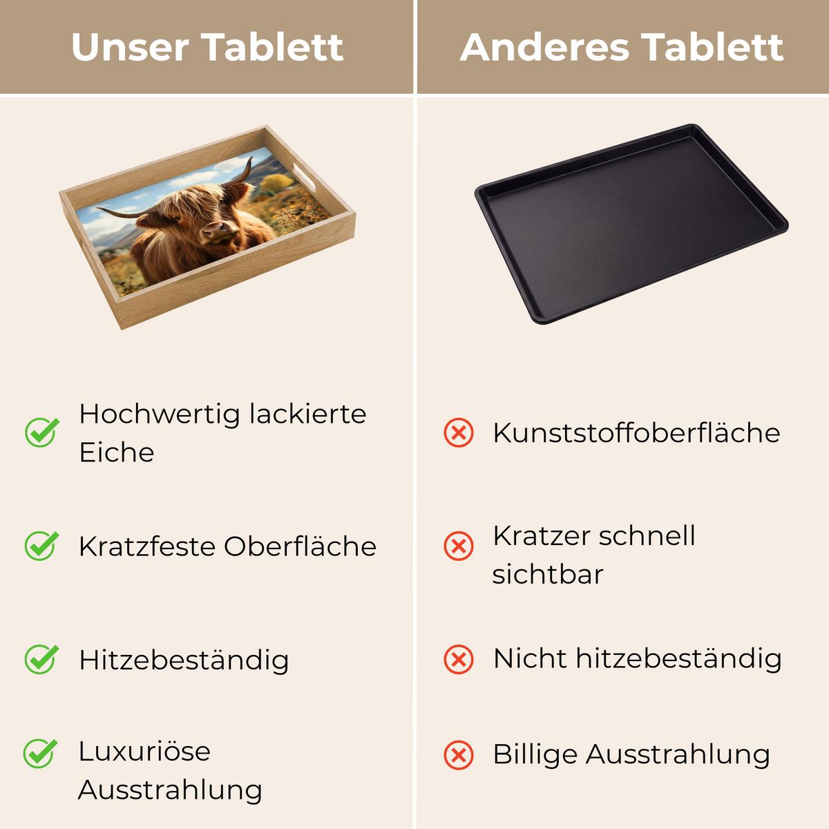 TABLETT Schottische Highlander - Blumen - Hörner - Wolken 40x30 cm - Braun, Holz (40/5/5cm) - OnlyWow