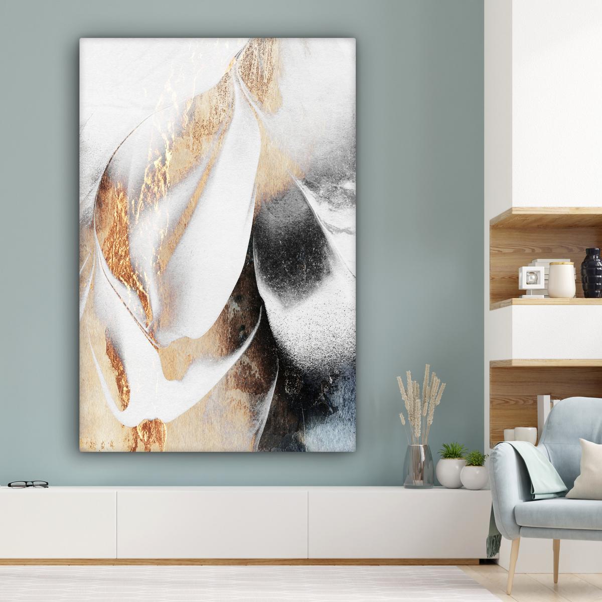 LEINWANDBILD Luxus - Abstrakt - Gold - Weiß Deko Groß 90x140 cm - Goldfarben, Textil (90/140cm) - MuchoWow