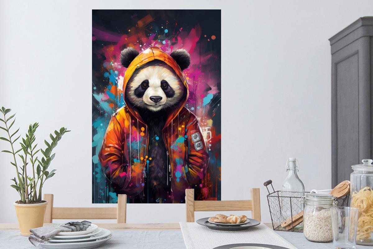 WANDTATTOO Panda - Jacke - Graffiti - Orange Wandaufkleber 80x120 cm - Orange, Kunststoff (80/120/0.1cm) - MuchoWow