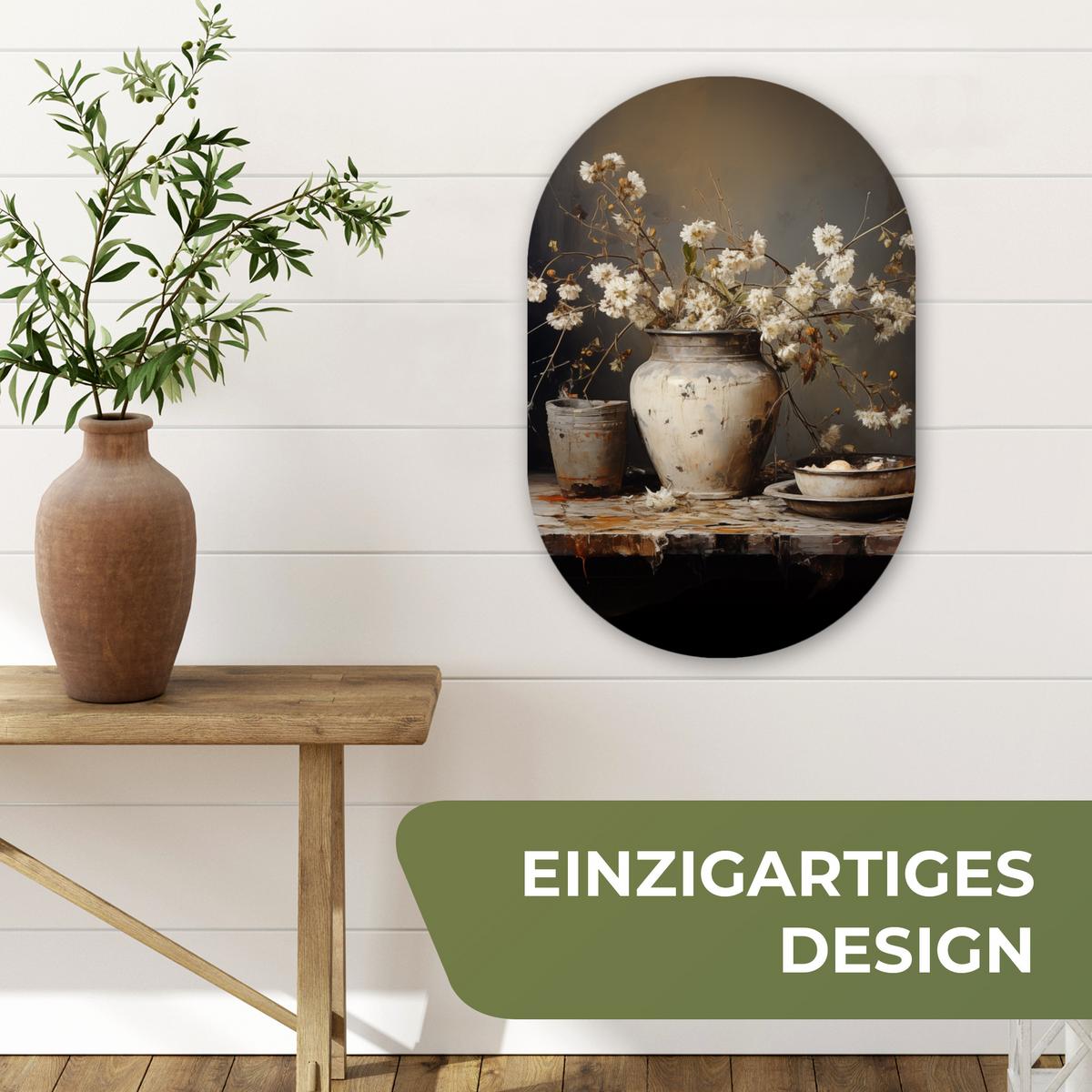 WANDBILD Stilleben - Blumen - Blumenstrauß - Vase - Wein Deko Wohnzimmer 40x60 cm - Ecru, Kunststoff (40/60cm) - MuchoWow