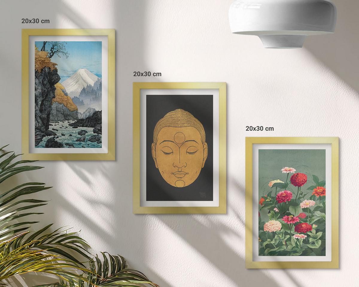 BILDER SET 3er Set - 20x30 cm Goldrahmen - Japanische Natur, Japandi-Kultur - Goldfarben, Kunststoff (20/30cm) - TULUP