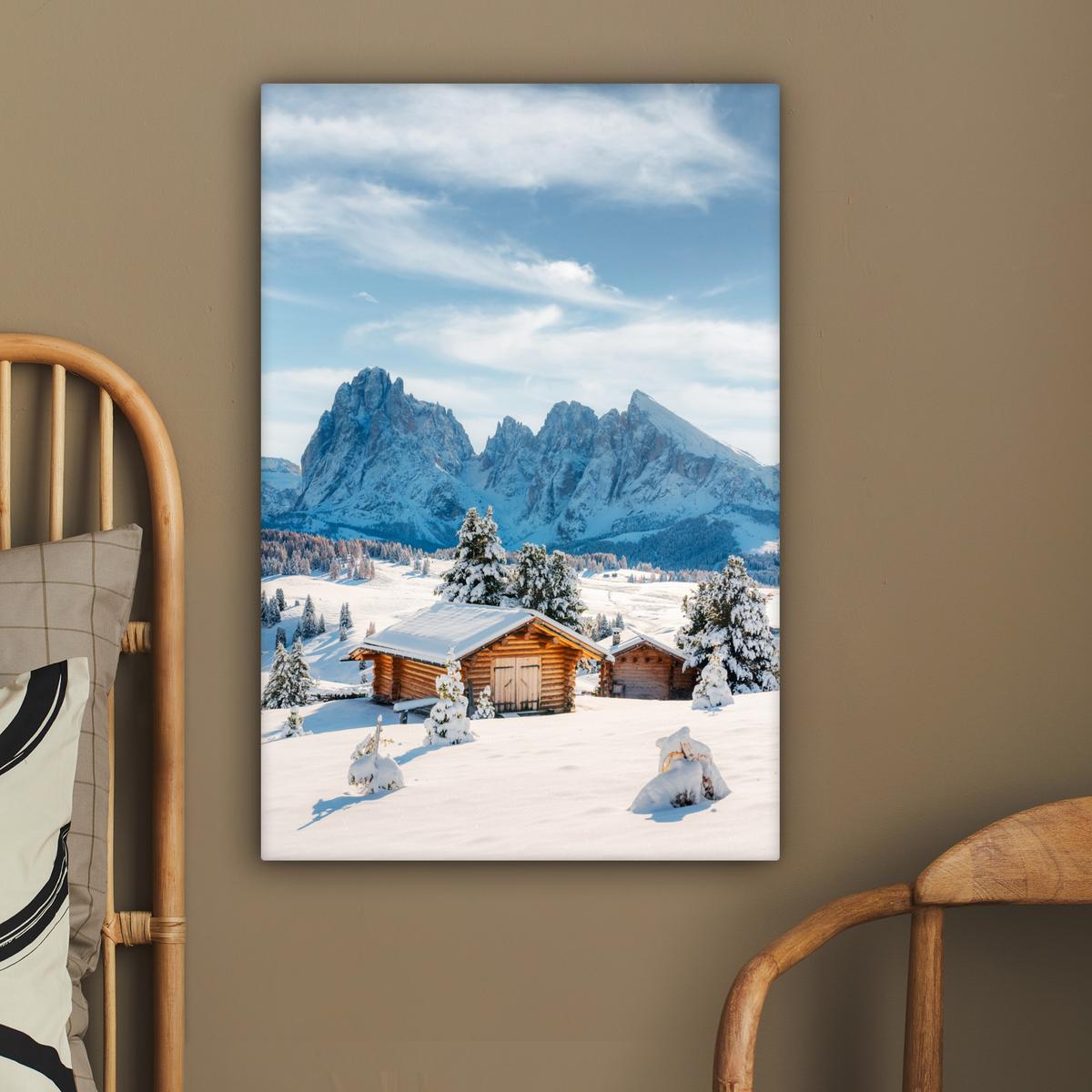 LEINWANDBILD Winter - Hütte - Berge - Aussicht - Schnee Wanddeko 40x60 cm - Eichefarben, Textil (40/60cm) - MuchoWow