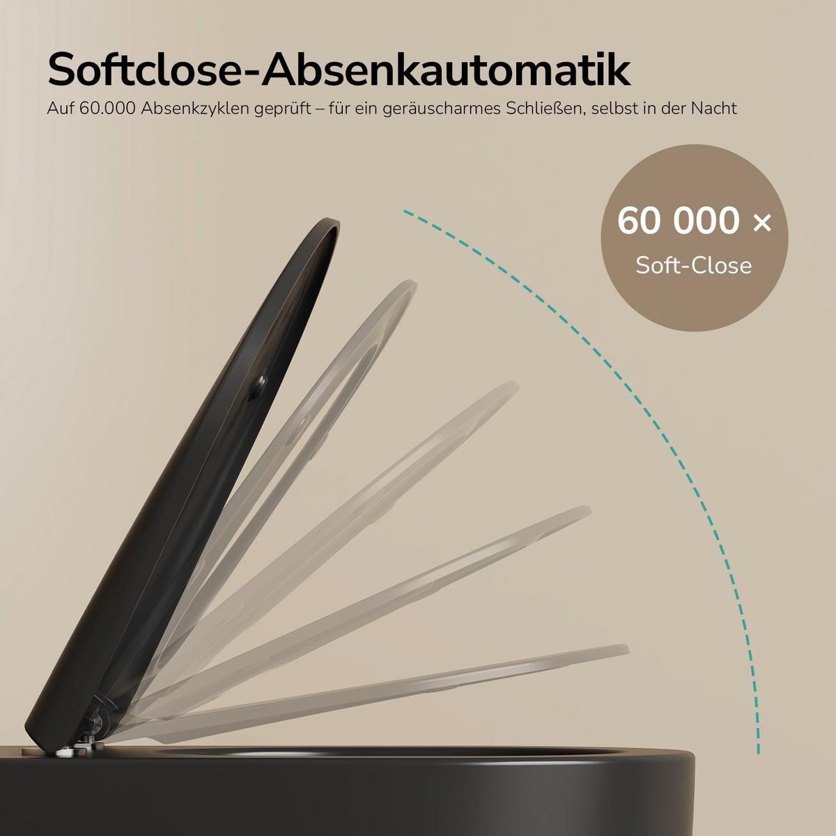 WAND-WC Set 55,5 x 36,5 cm inkl. WC-Sitz mit Absenkautomatik schwarz matt - Schwarz, Keramik (36.5/36/55.5cm) - EMKE
