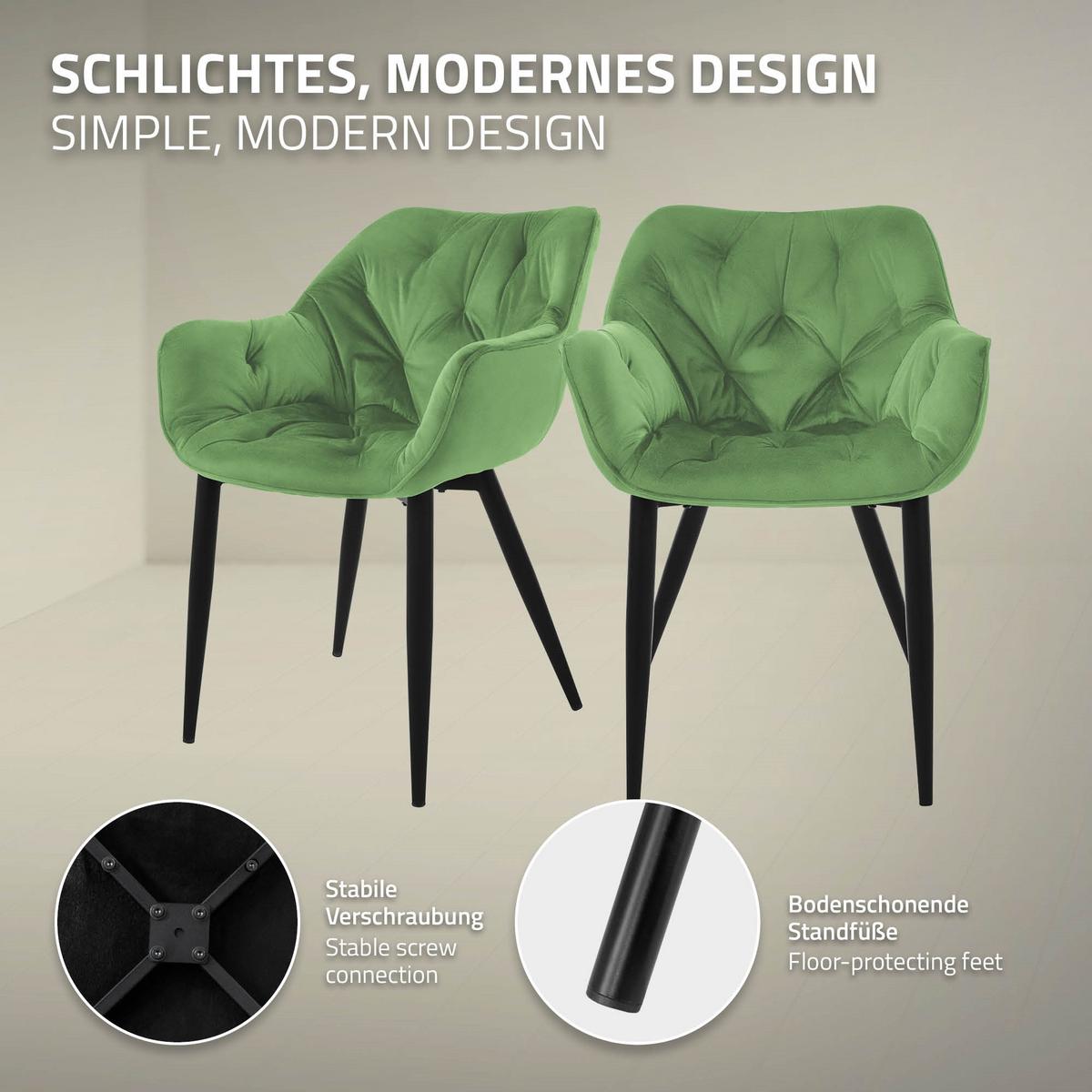 ESSZIMMERSTÜHLE 6er Set Salbei Samt - Schwarz/Grün, Metall (67/83/59cm) - ML-DESIGN